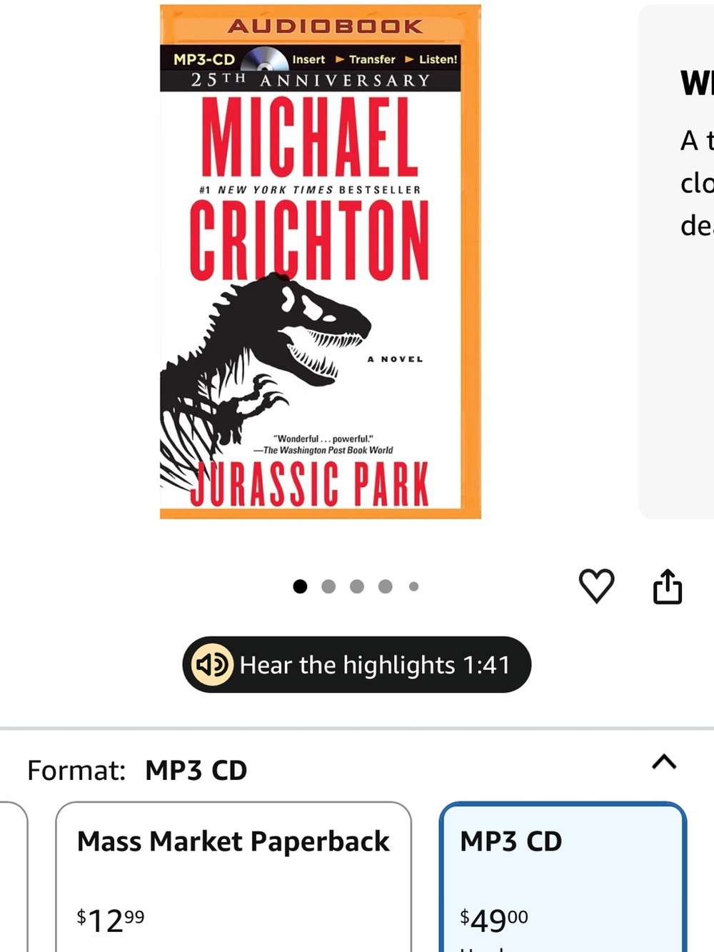 25th anniversary Michael Crichton Jurassic Park Audiobook MP3-CD